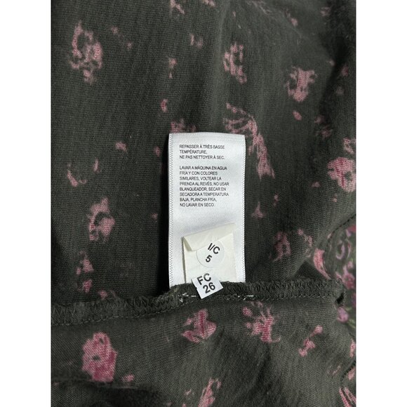 LUCKY BRAND Babydoll Top Sz L Black Pink Floral Textured Smock VNeck 100% Cotton - Picture 13 of 14